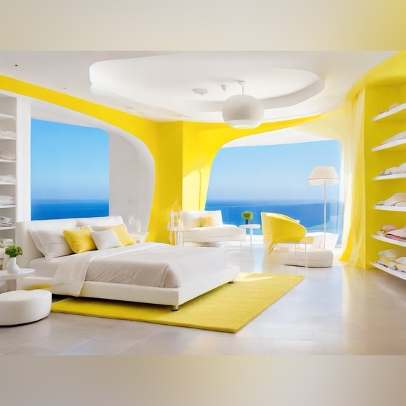 HANDCRAFTED Modern Yellow and White Bedroom Decor digital art print by me NWT - Picture 1 of 10